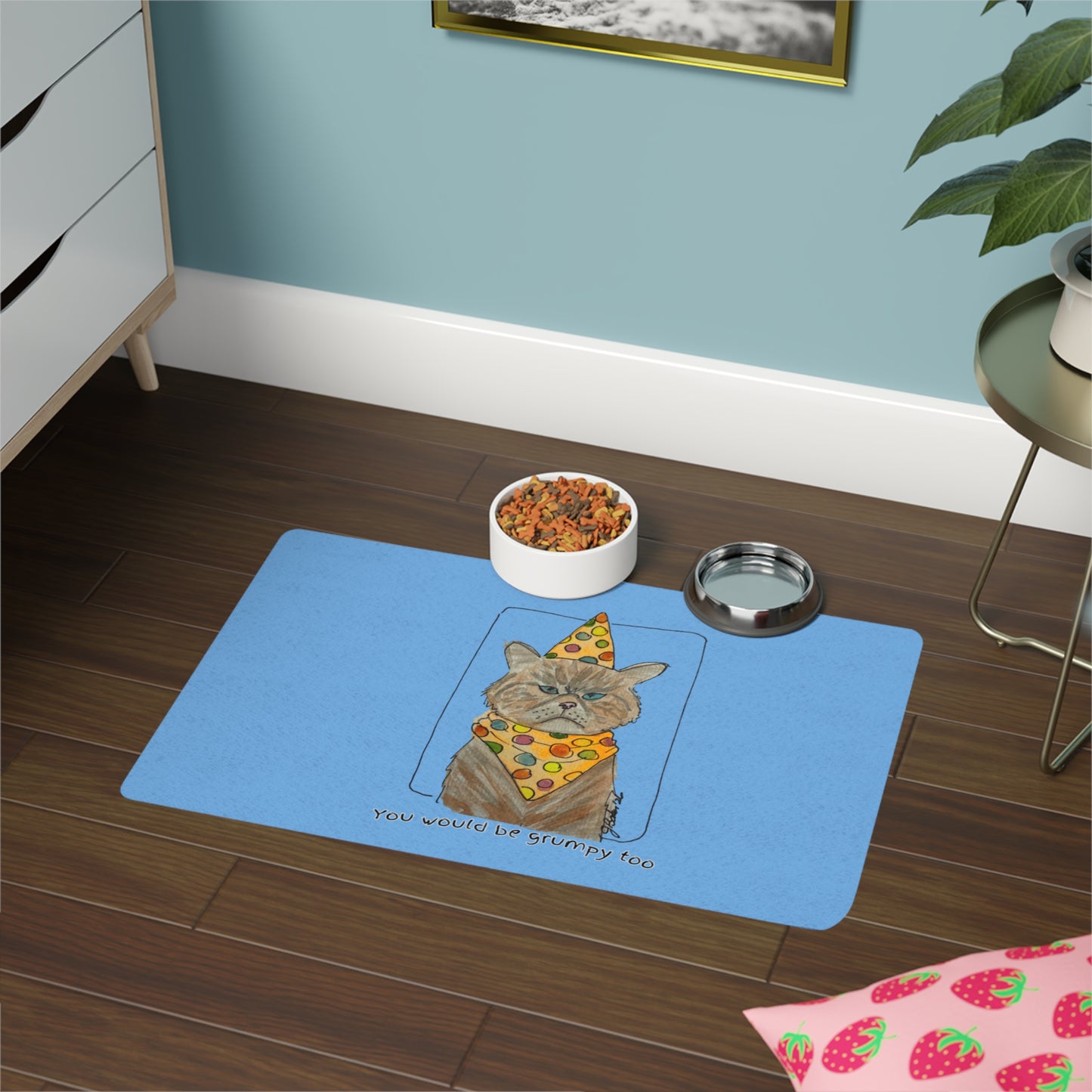 Grumpy Cat Birthday Pet Food Mat (12x18) — "You Would Be Grumpy Too" Cat Placemat