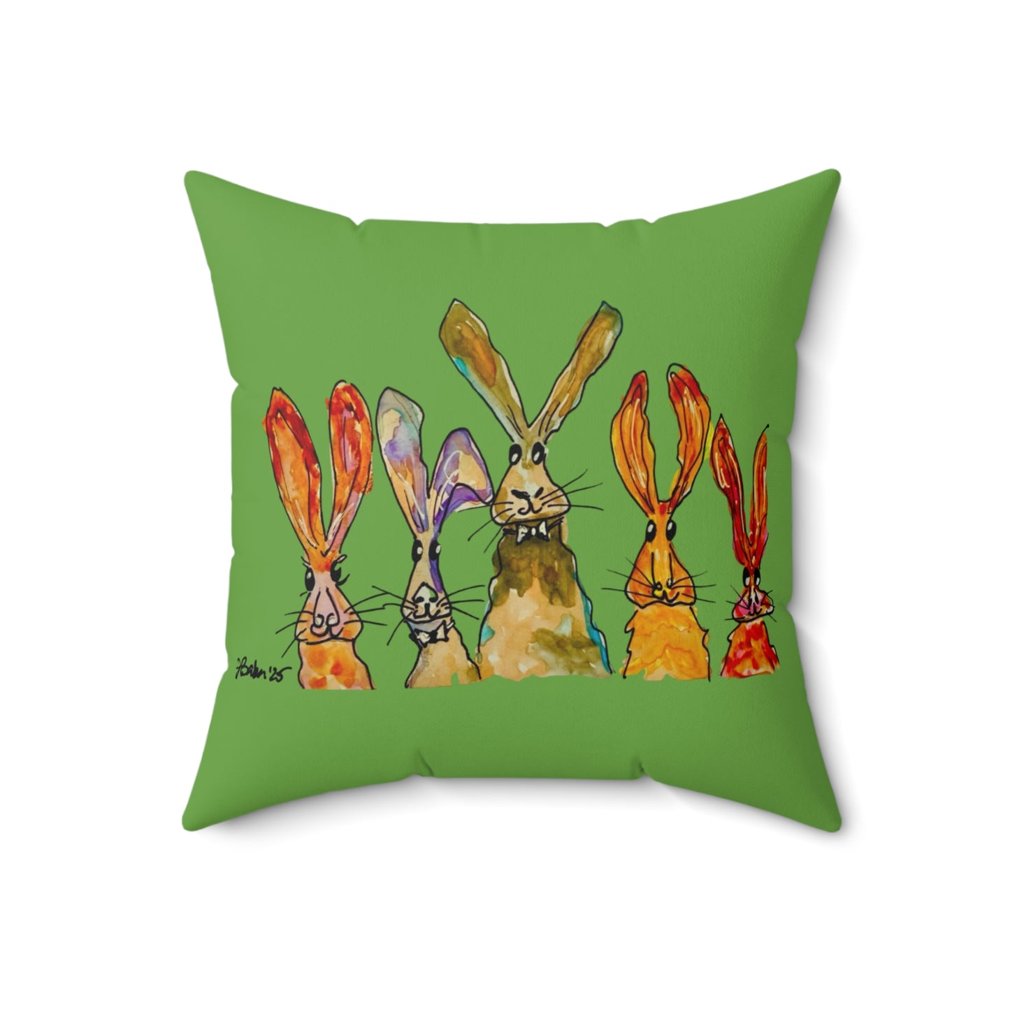Bunny Family Pillow — Faux Suede Pillow Cover Square Decorative Throw Pillow