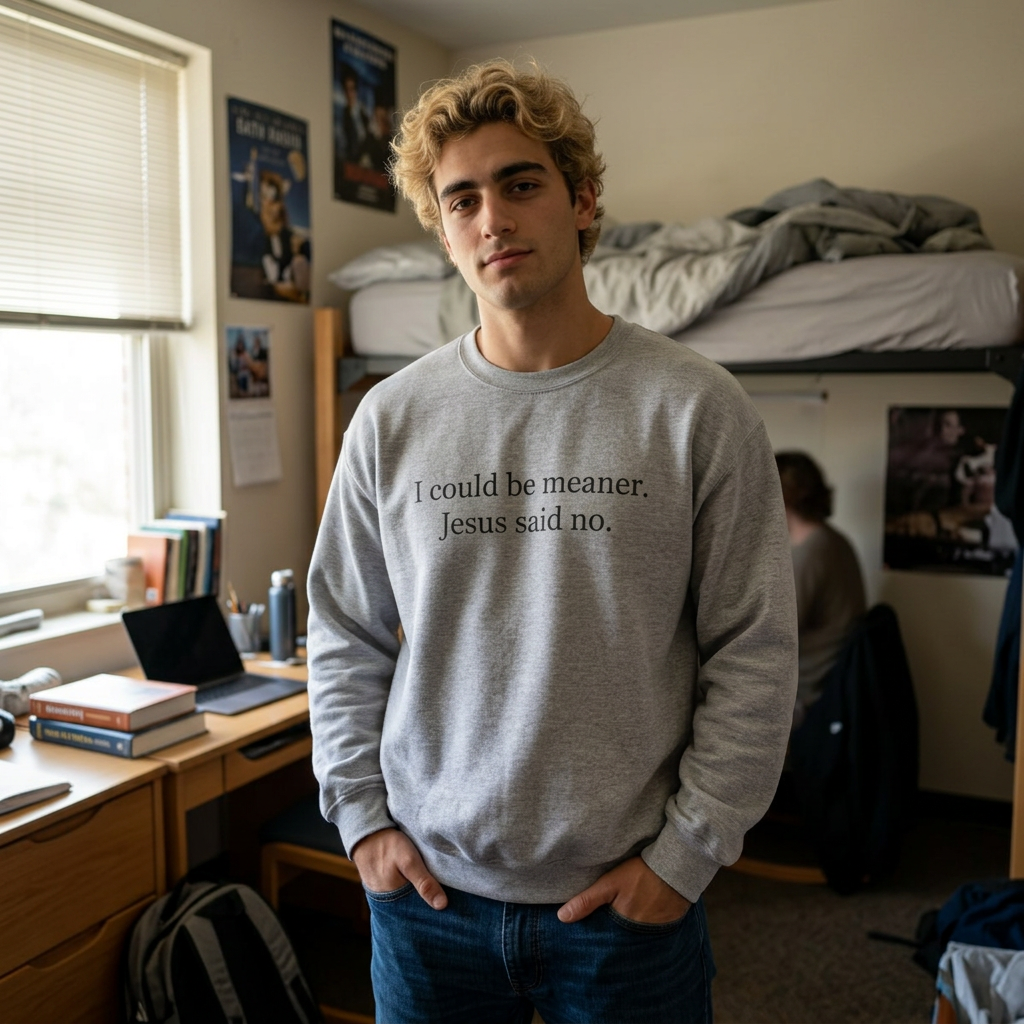 Christian Crewneck Sweatshirt — "I could be meaner, Jesus said no"