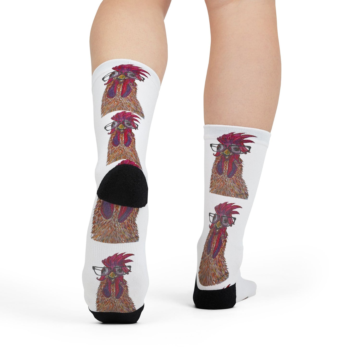 Chicken with glasses-Pattern Crew Socks — Cute Repeating Print Sublimation Socks