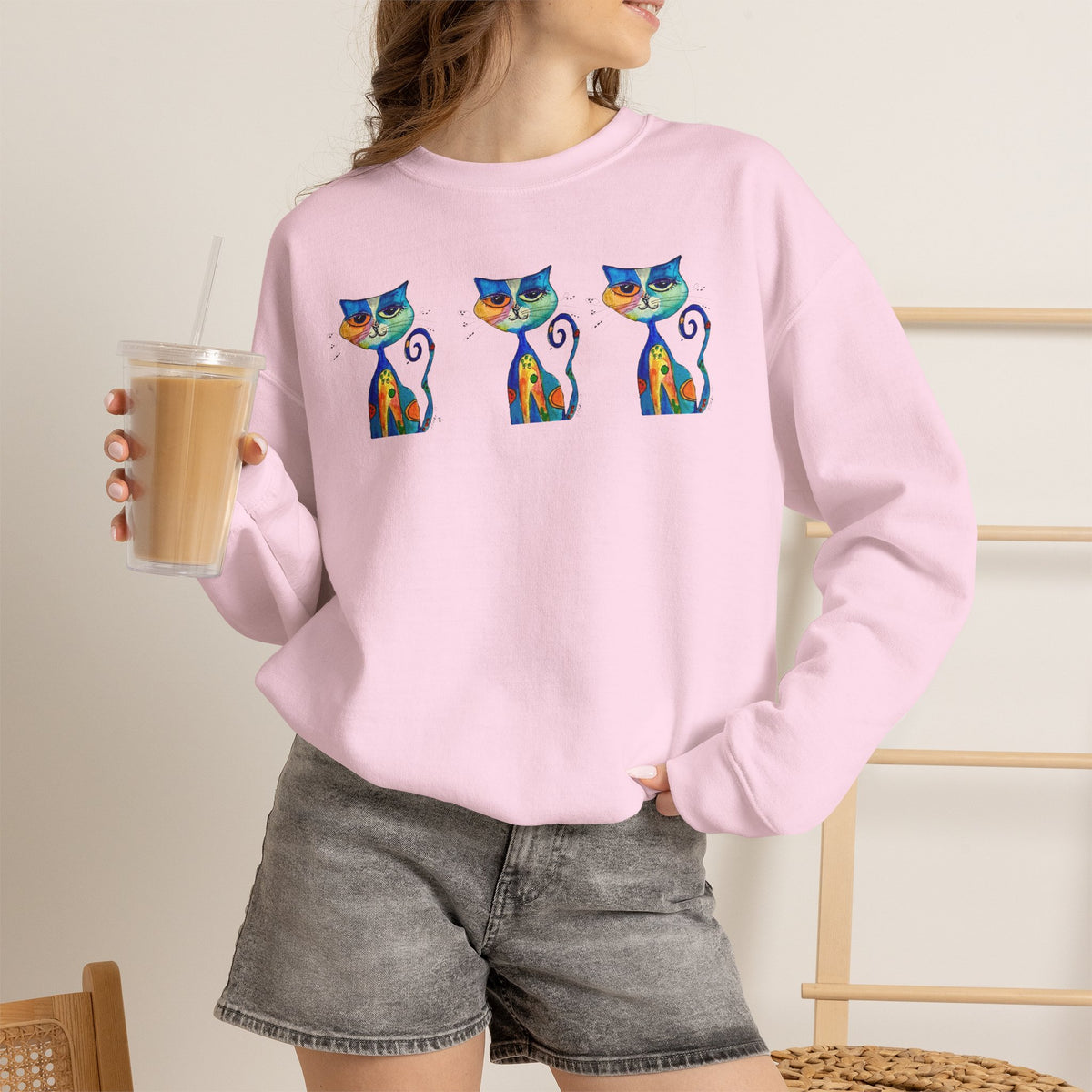 Colorful Cat Trio Crewneck Sweatshirt