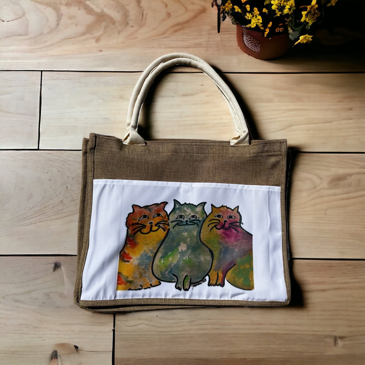 Fat cats Tote Bag watercolor art