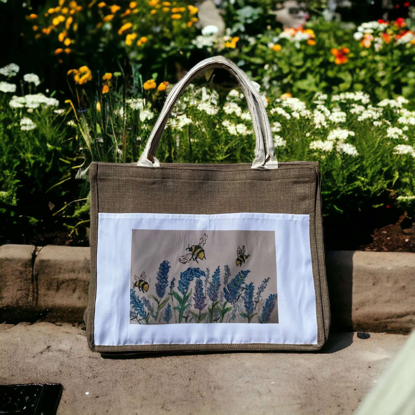 Bluebonnet and bees Tote Bag watercolor art