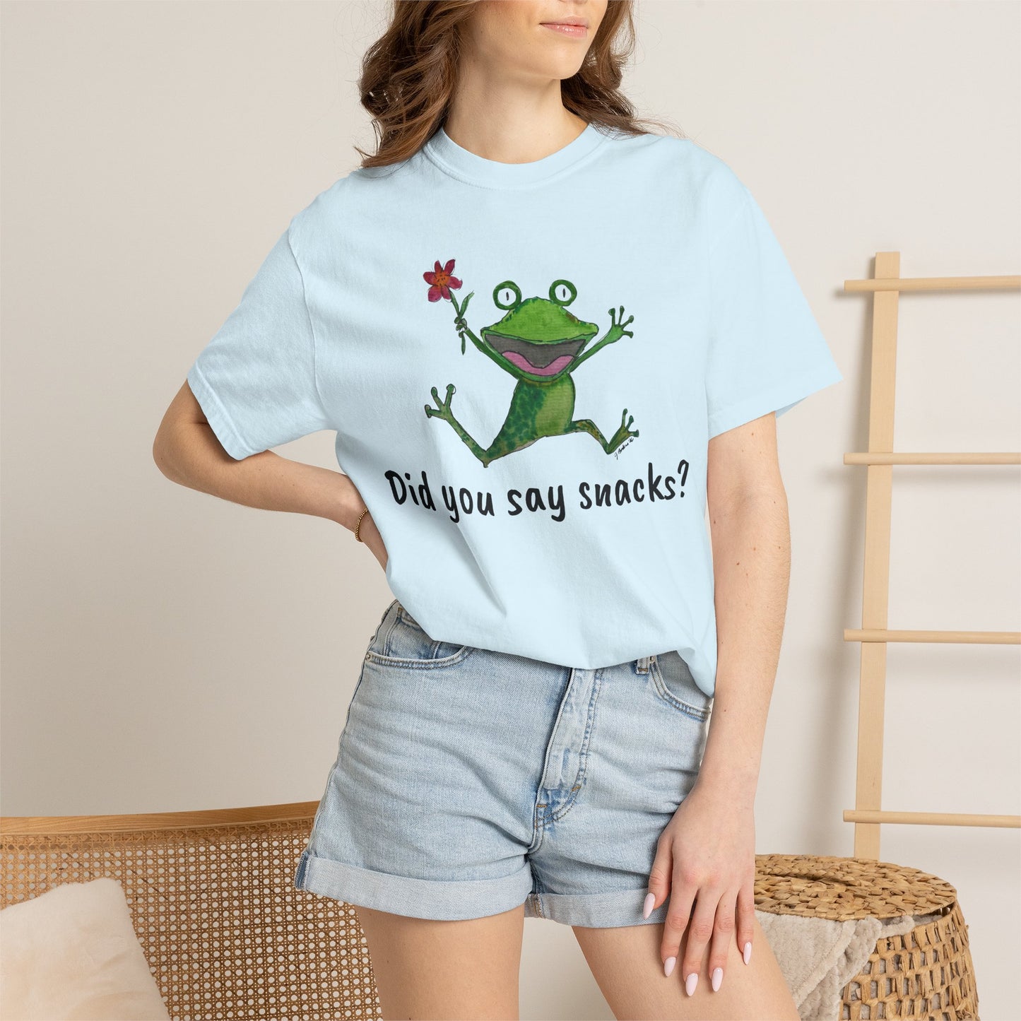 Did You Say Snacks? Frog T-Shirt — Playful Vintage Garment-Dyed Tee