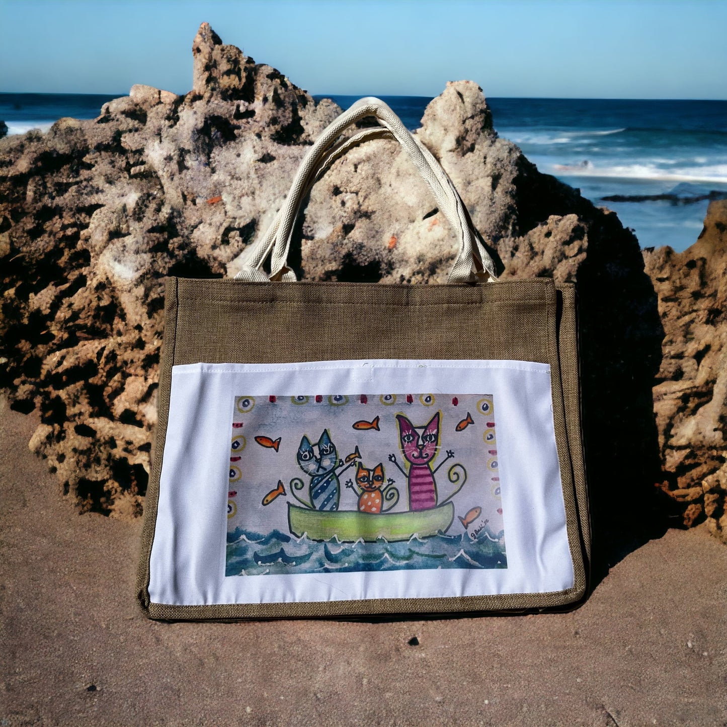“cat-fishing”Tote Bag watercolor art