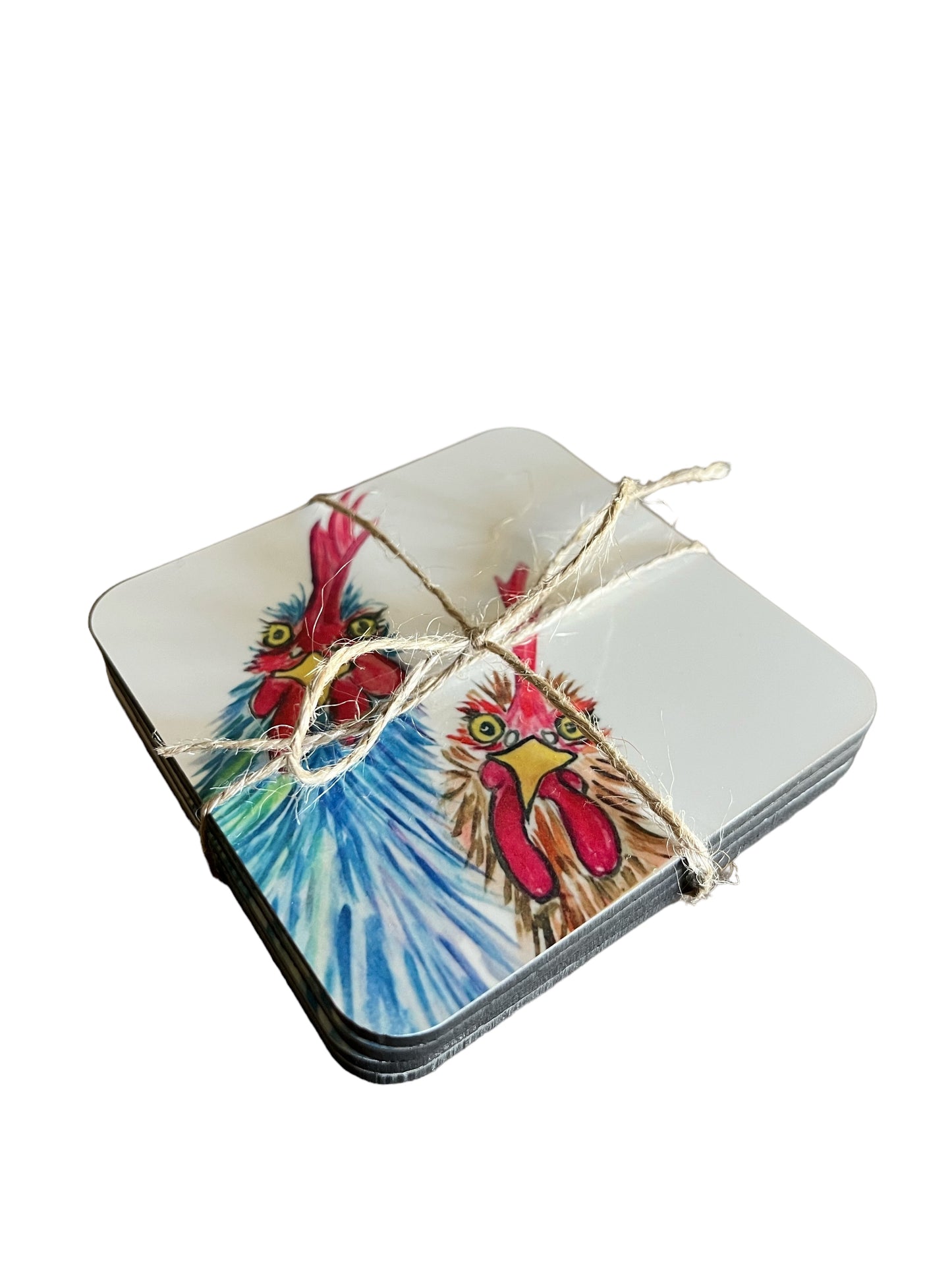Set of 4 Chicken coasters with cork back