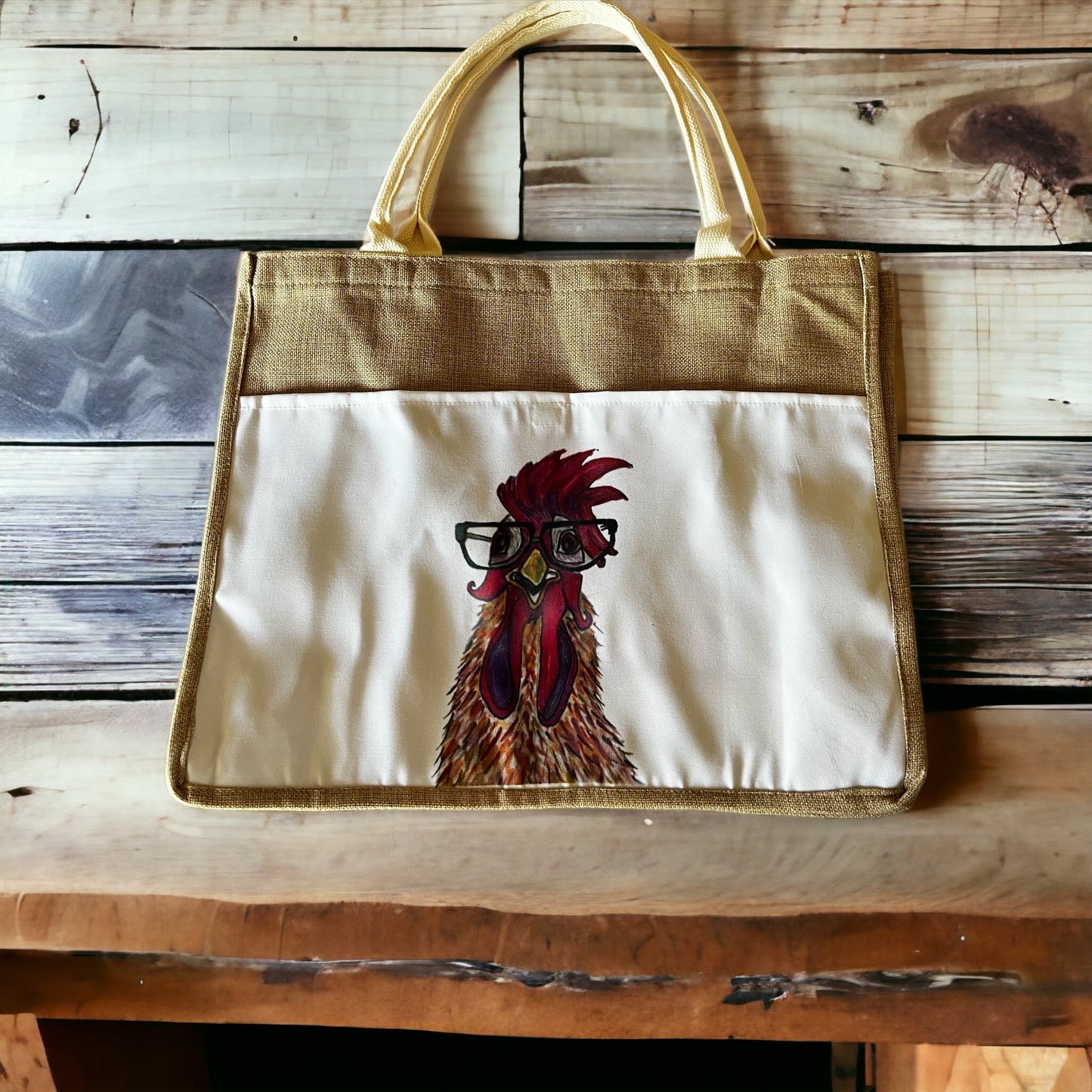 Rooster with glasses Tote Bag watercolor art