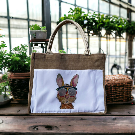 Rabbit with sunglasses Tote Bag watercolor art