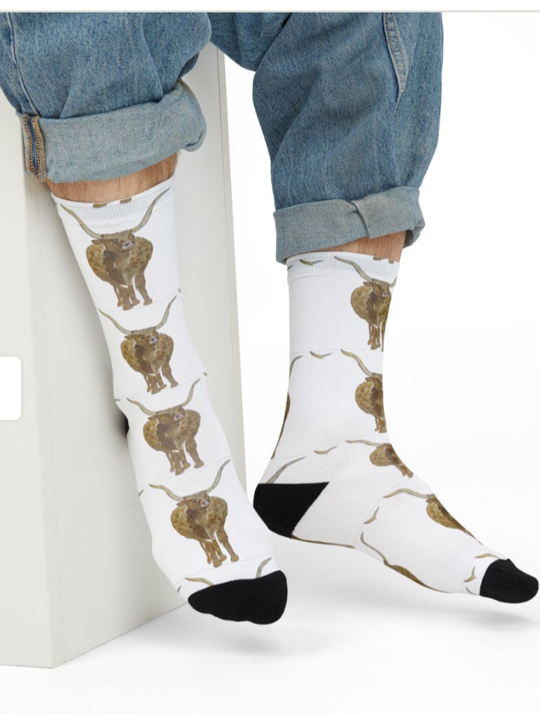 Longhorn Pattern Crew Socks — Western Cattle Sublimation Socks