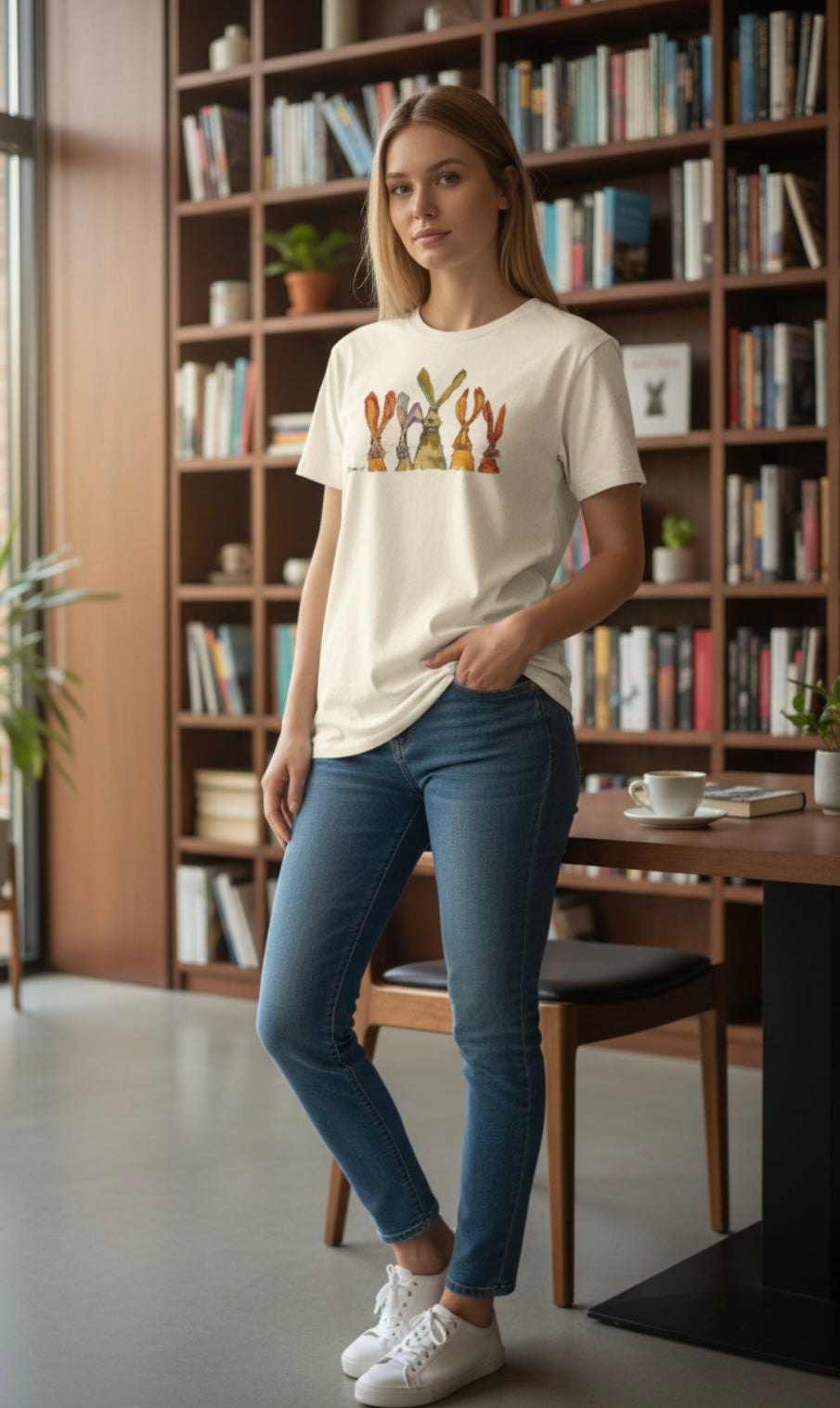 Bunny Row T-Shirt — Watercolor Rabbit Family Spring Tee