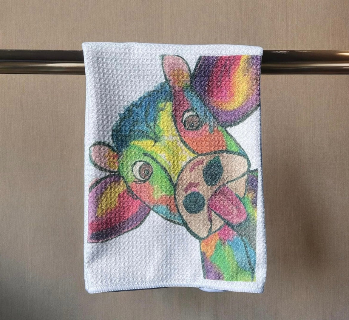 Colorful cow kitchen dish towel