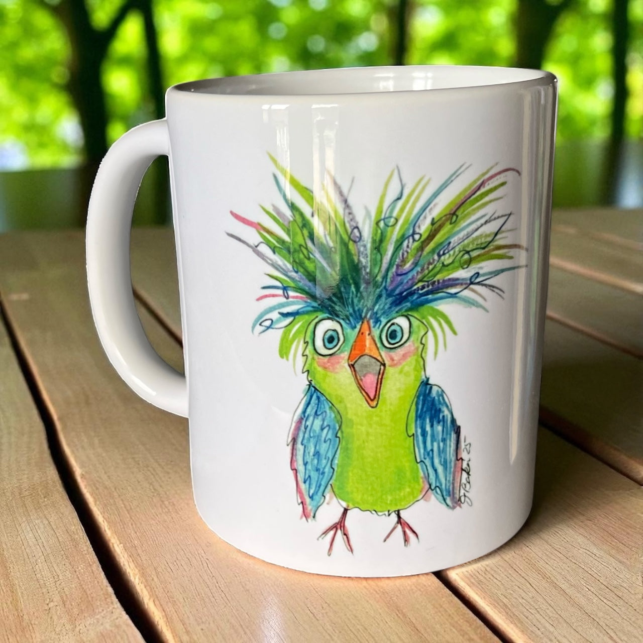 Surprised funny bird coffee mug