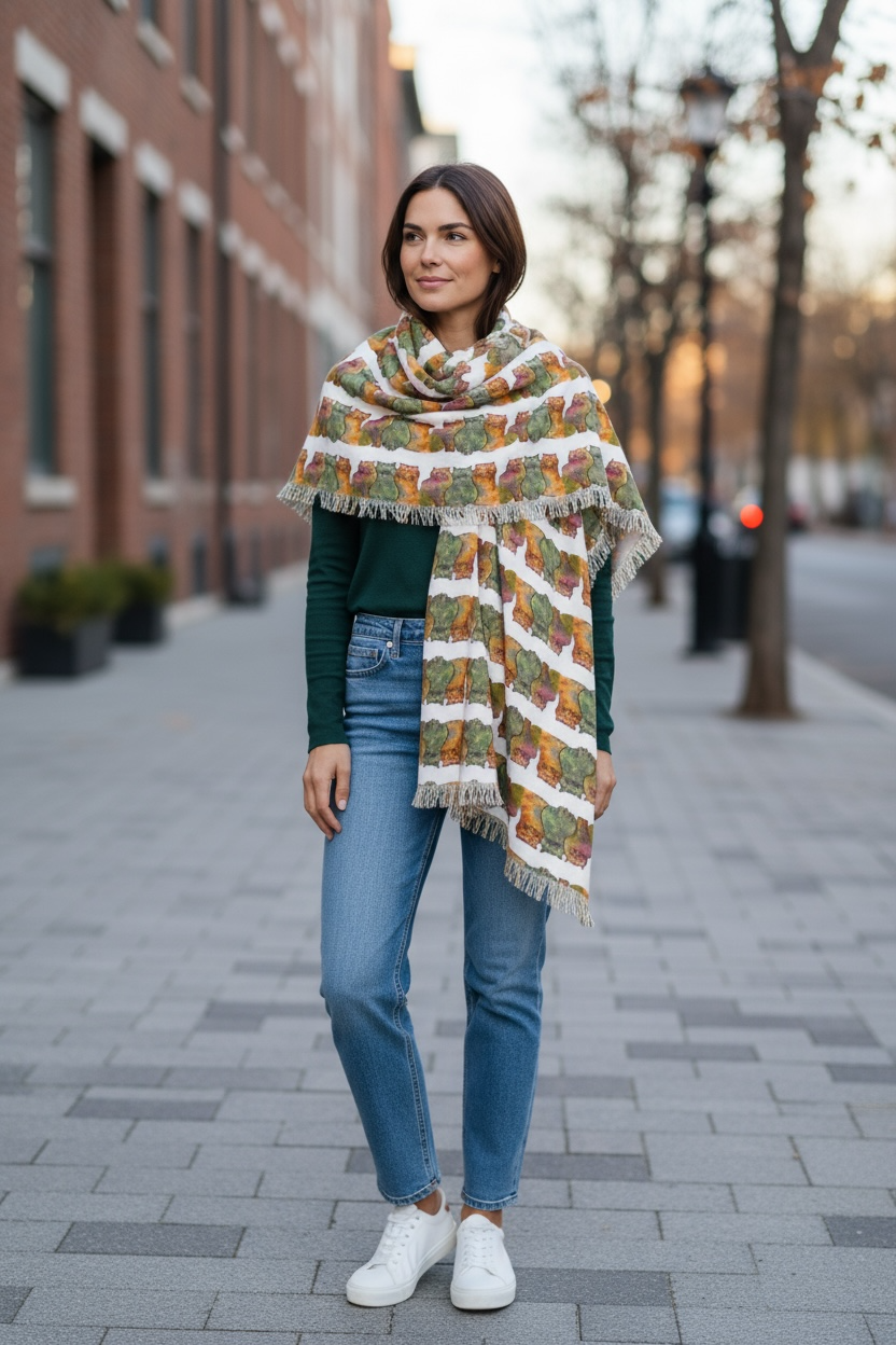 Watercolor trio of cats scarf