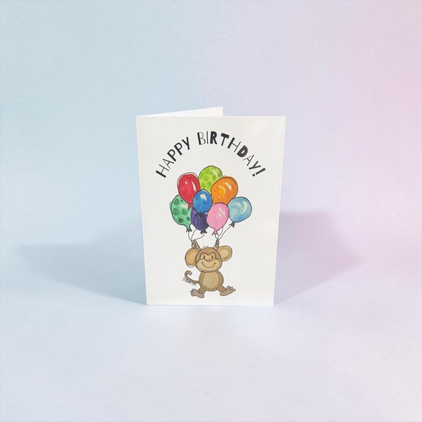 Happy Birthday card monkey with balloons box of five