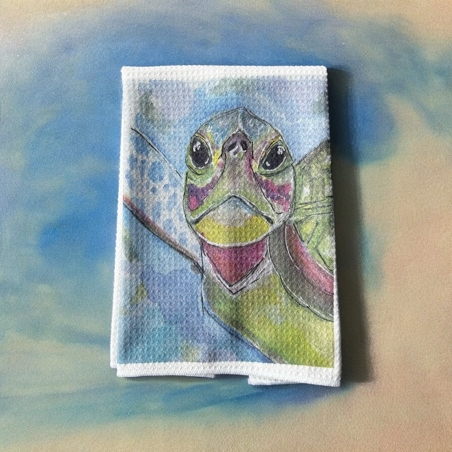 Sea Turtle waffle knit kitchen dish towel