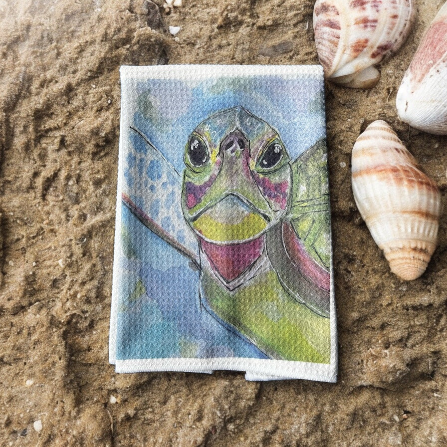 Sea Turtle waffle knit kitchen dish towel
