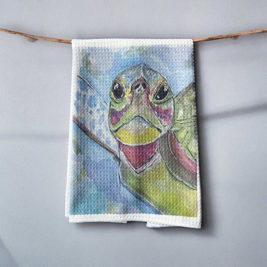 Sea Turtle waffle knit kitchen dish towel