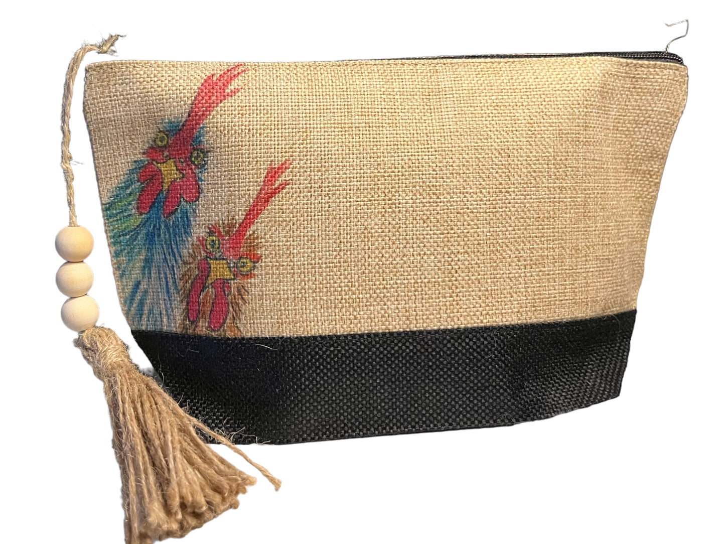 Canvas makeup bag with chickens