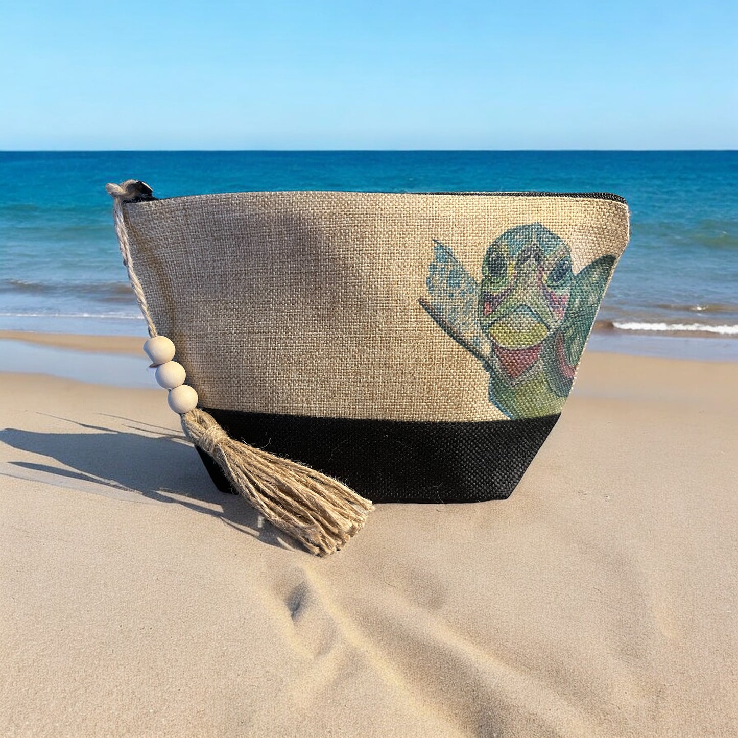 Canvas makeup bag with a sea turtle
