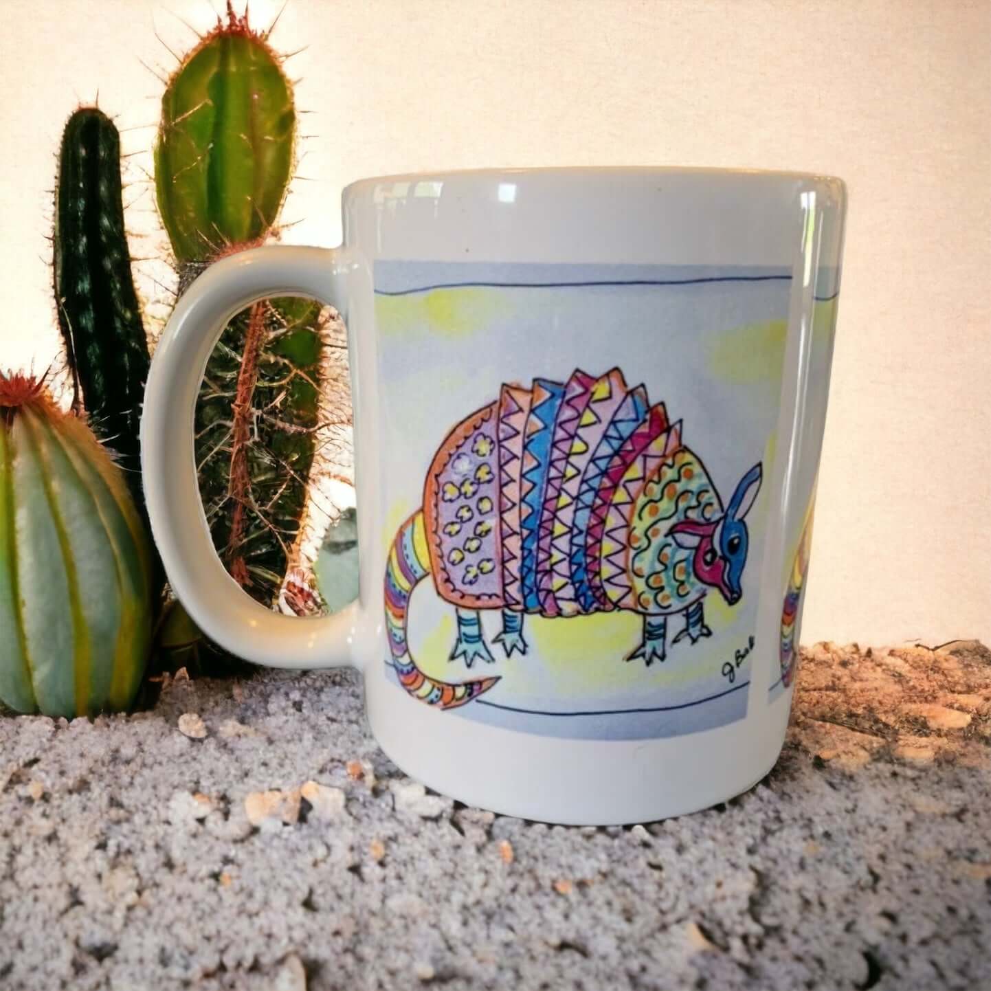 Armadillo mug -Julie Baker art