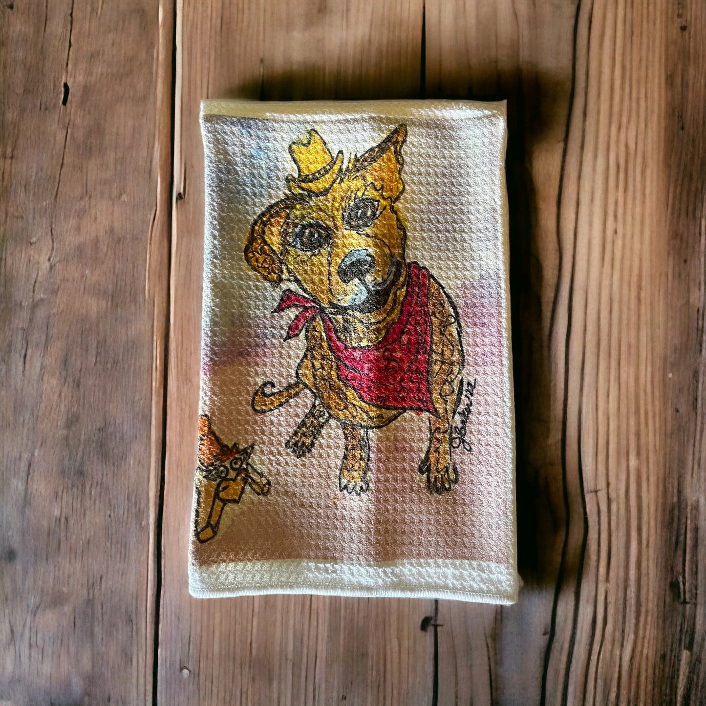 Cowboy dog kitchen dish towel