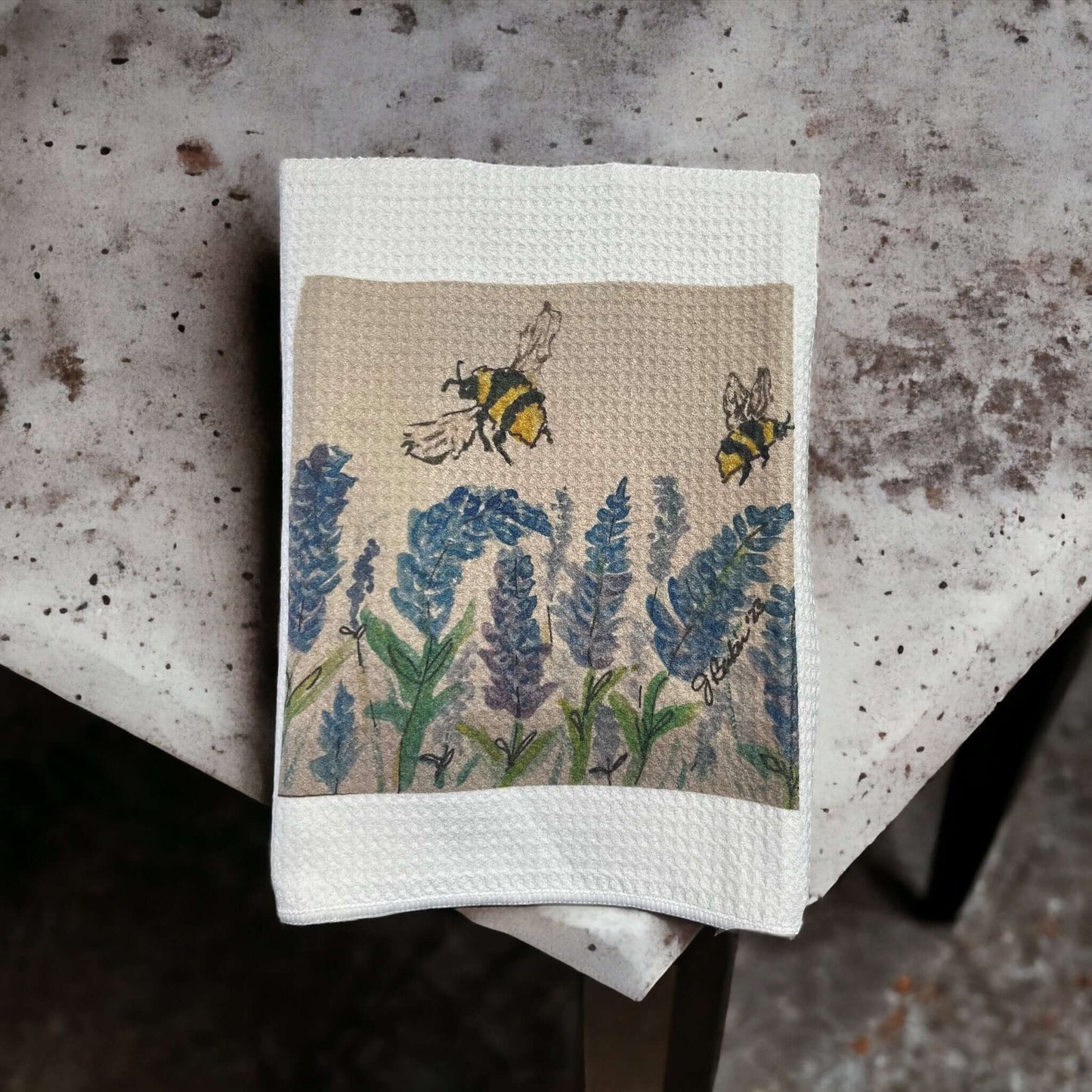 Microfiber waffle knit Bluebonnet fields dish towel