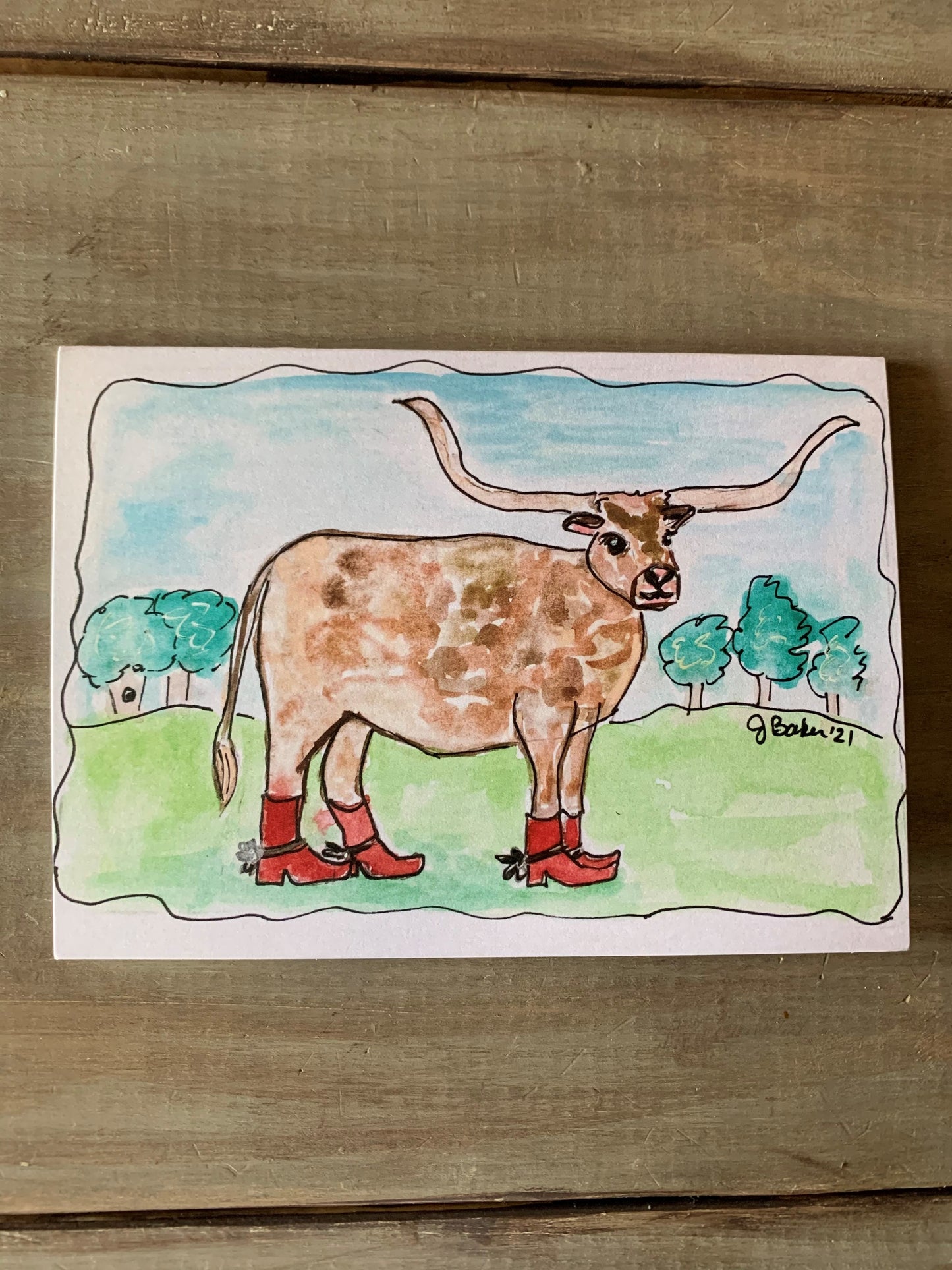 Cow in boots blank notecard