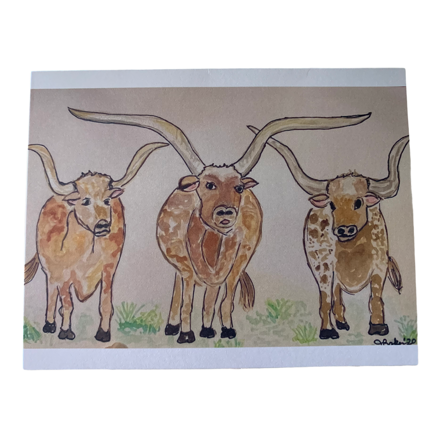 Trio of Longhorns notecard