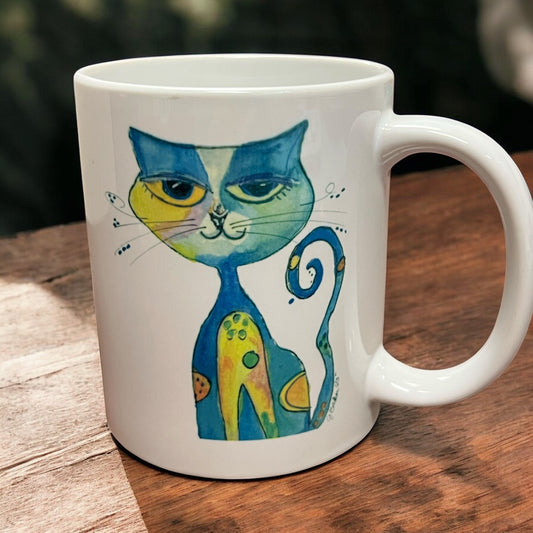 Whimsical cat mug