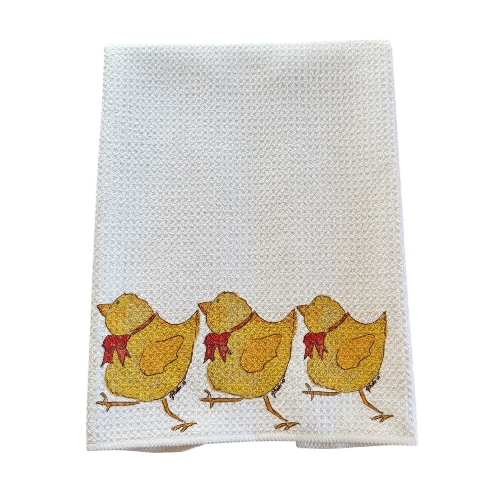 Cheeky trio of chicks kitchen dish towel