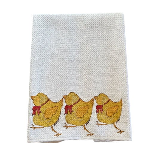 Cheeky trio of chicks kitchen dish towel