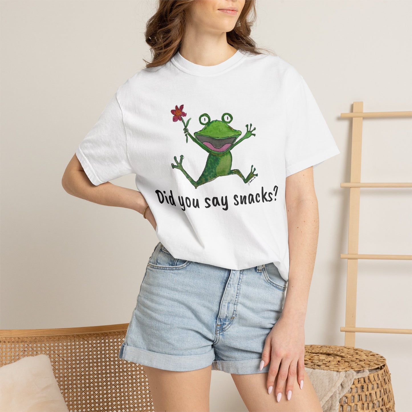 Did You Say Snacks? Frog T-Shirt — Playful Vintage Garment-Dyed Tee
