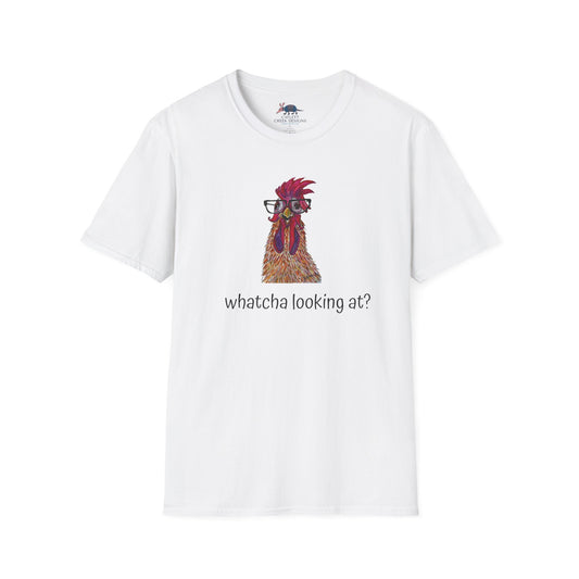 Chicken Graphic T-Shirt — "whatcha looking at?" Funny Rooster Tee