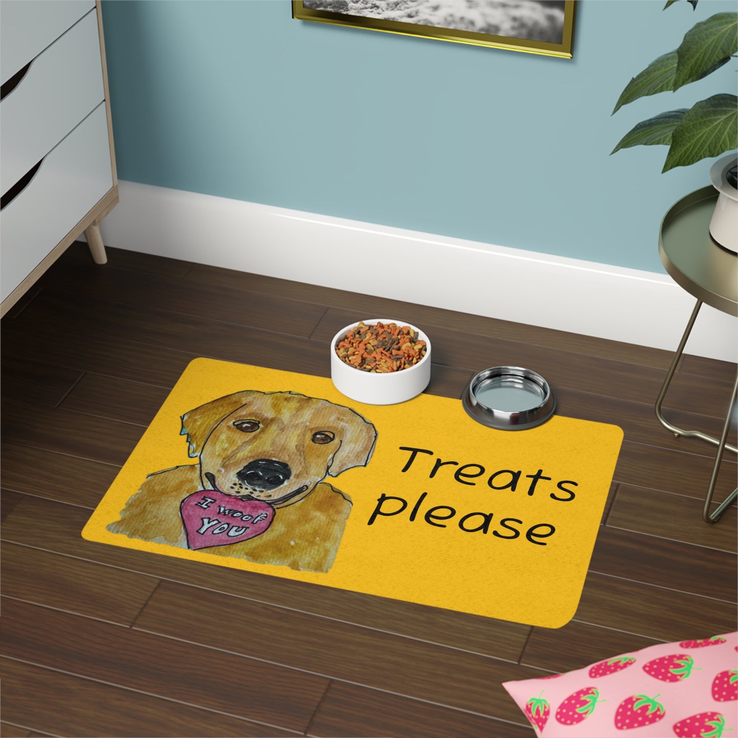 Dog Treats Please Pet Food Mat (12x18) — Golden Retriever 'I Woof You' Feeding Mat