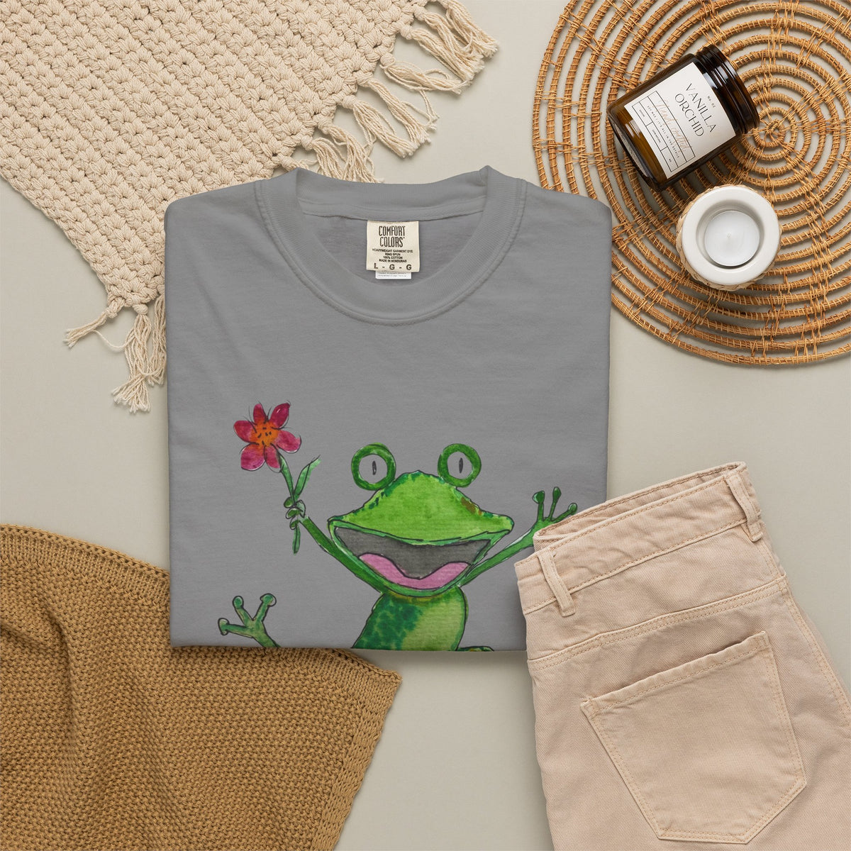 Playful Frog Holding Flower T-Shirt