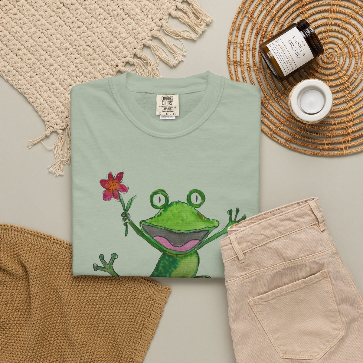 Playful Frog Holding Flower T-Shirt