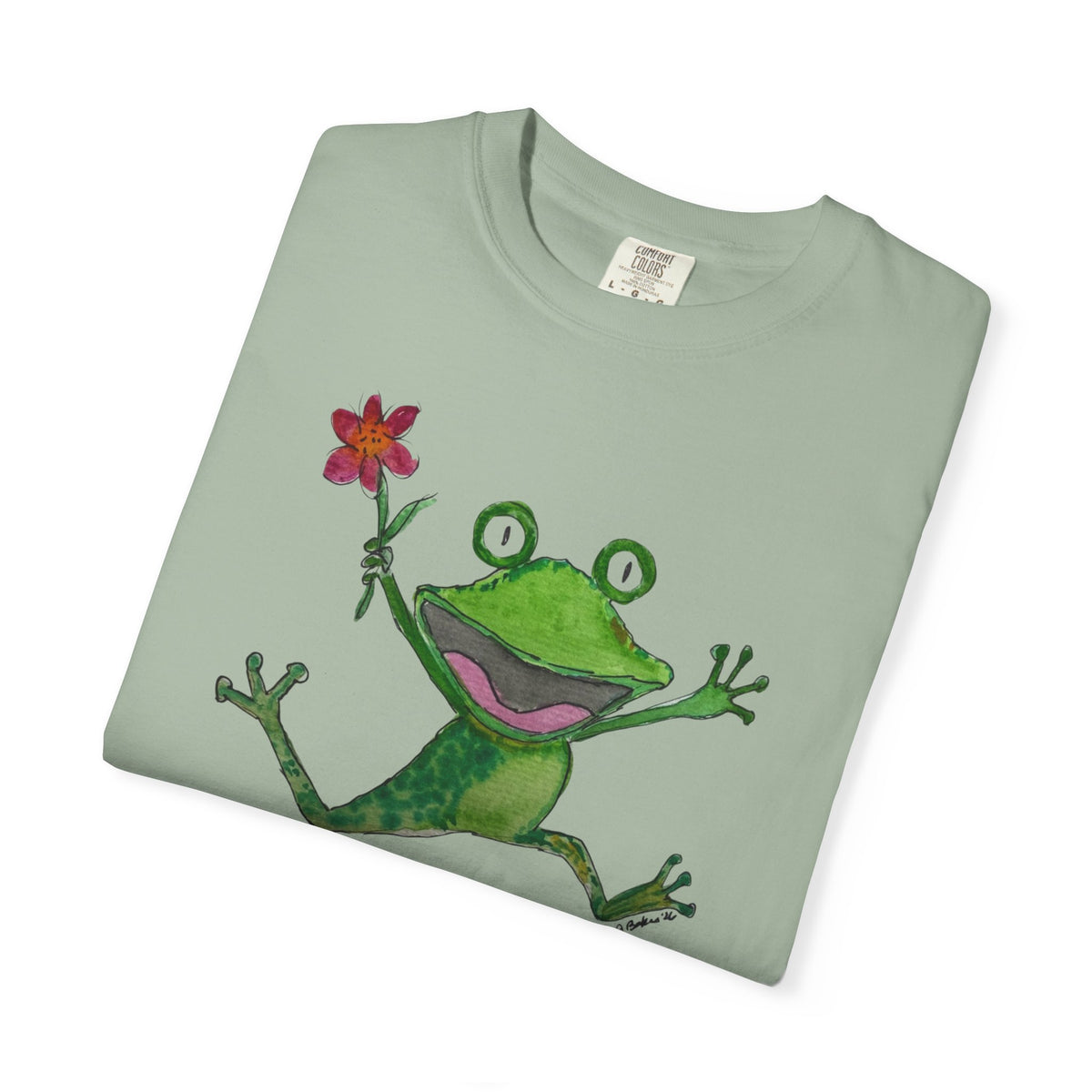 Playful Frog Holding Flower T-Shirt