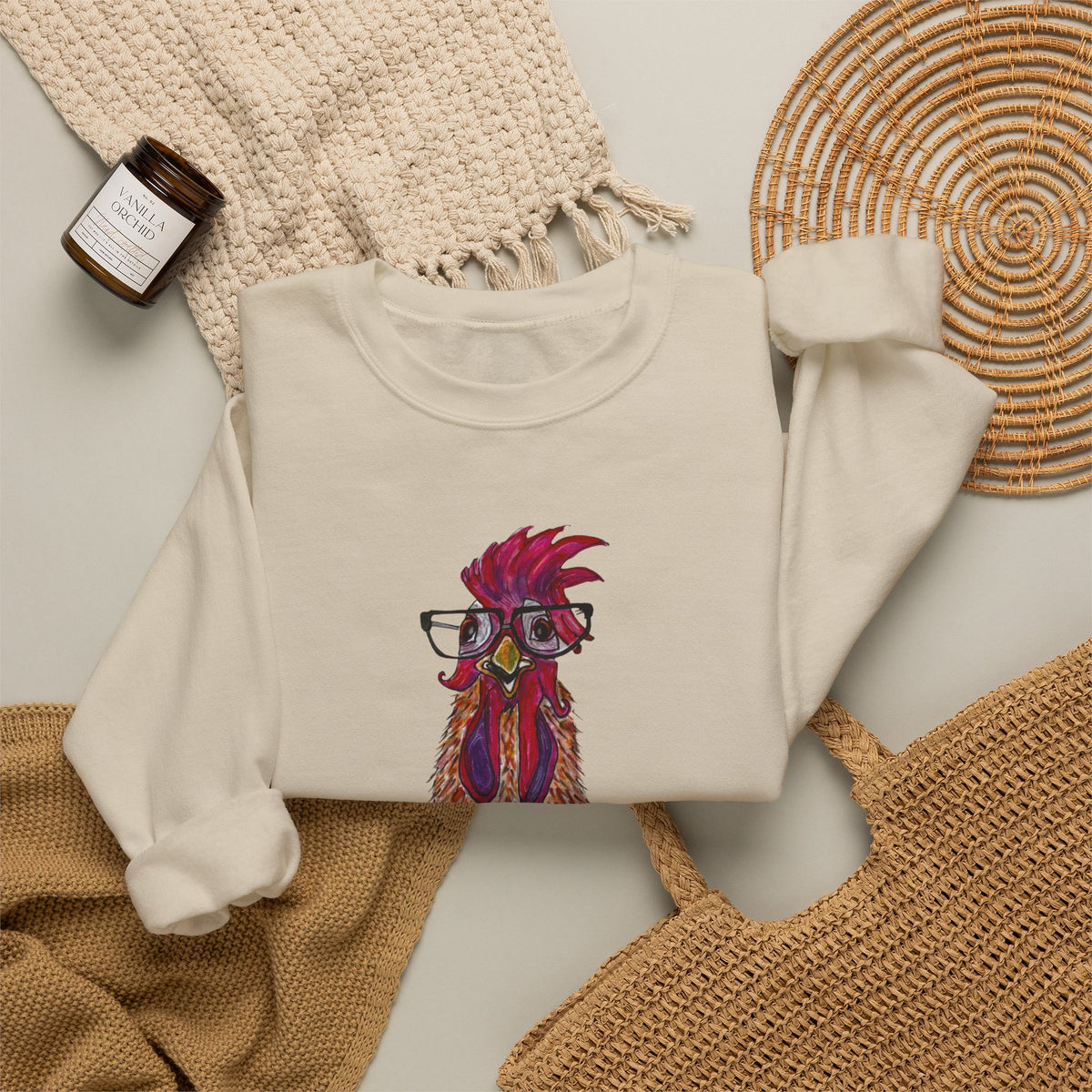 Rooster With Glasses Sweatshirt — "Whatcha looking at?" Funny Graphic Crewneck