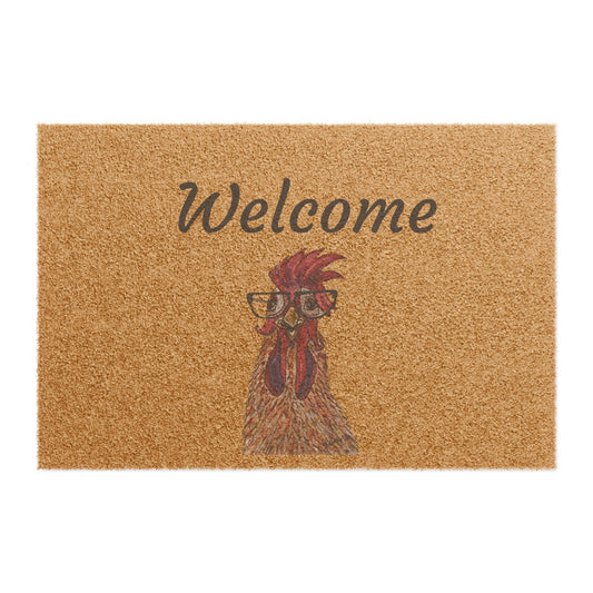 Rooster Welcome Doormat — Farmhouse Coir Entry Mat