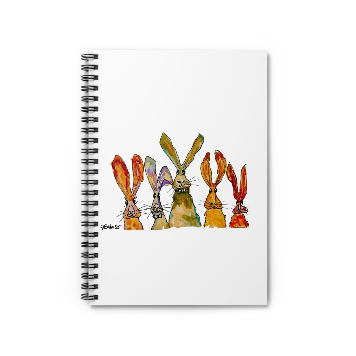 Bunny Row Spiral Notebook — Whimsical Watercolor Rabbits Ruled Journal
