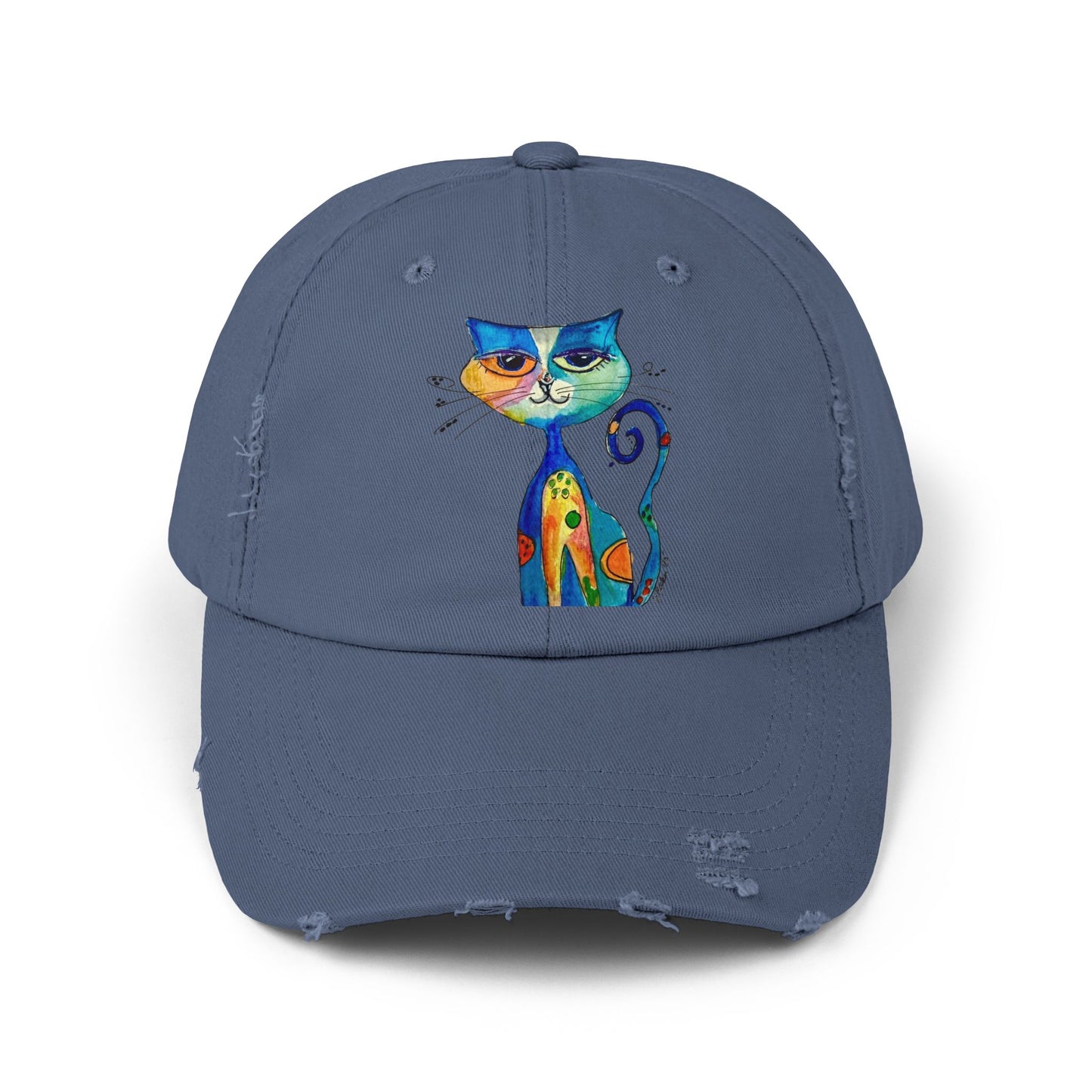 Cat Art Distressed Cap — Colorful Watercolor Cat Hat