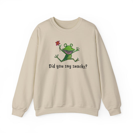 Cute Frog "Did You Say Snacks?" Crewneck Sweatshirt
