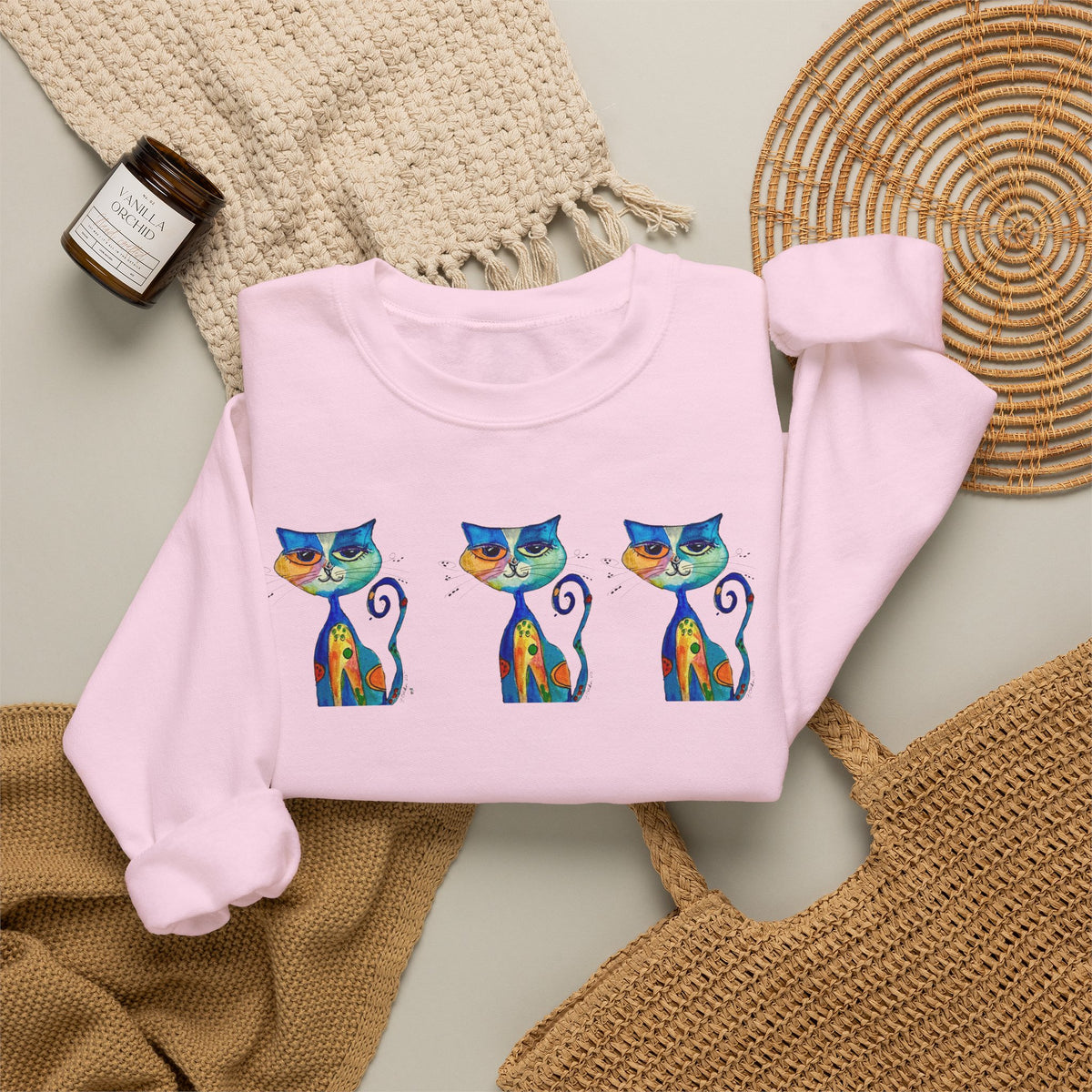 Colorful Cat Trio Crewneck Sweatshirt
