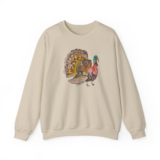 Watercolor Wild Turkey Crewneck Sweatshirt — Thanksgiving Nature Tee