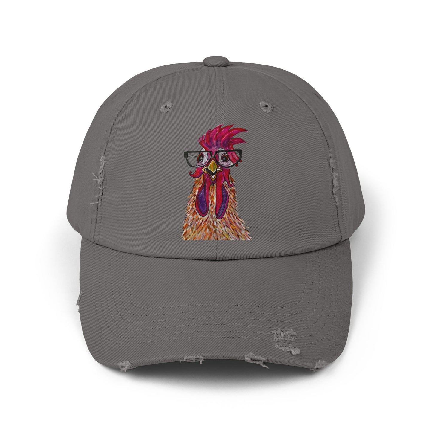 Distressed Chicken Cap with Glasses — Vintage Rooster Dad Hat