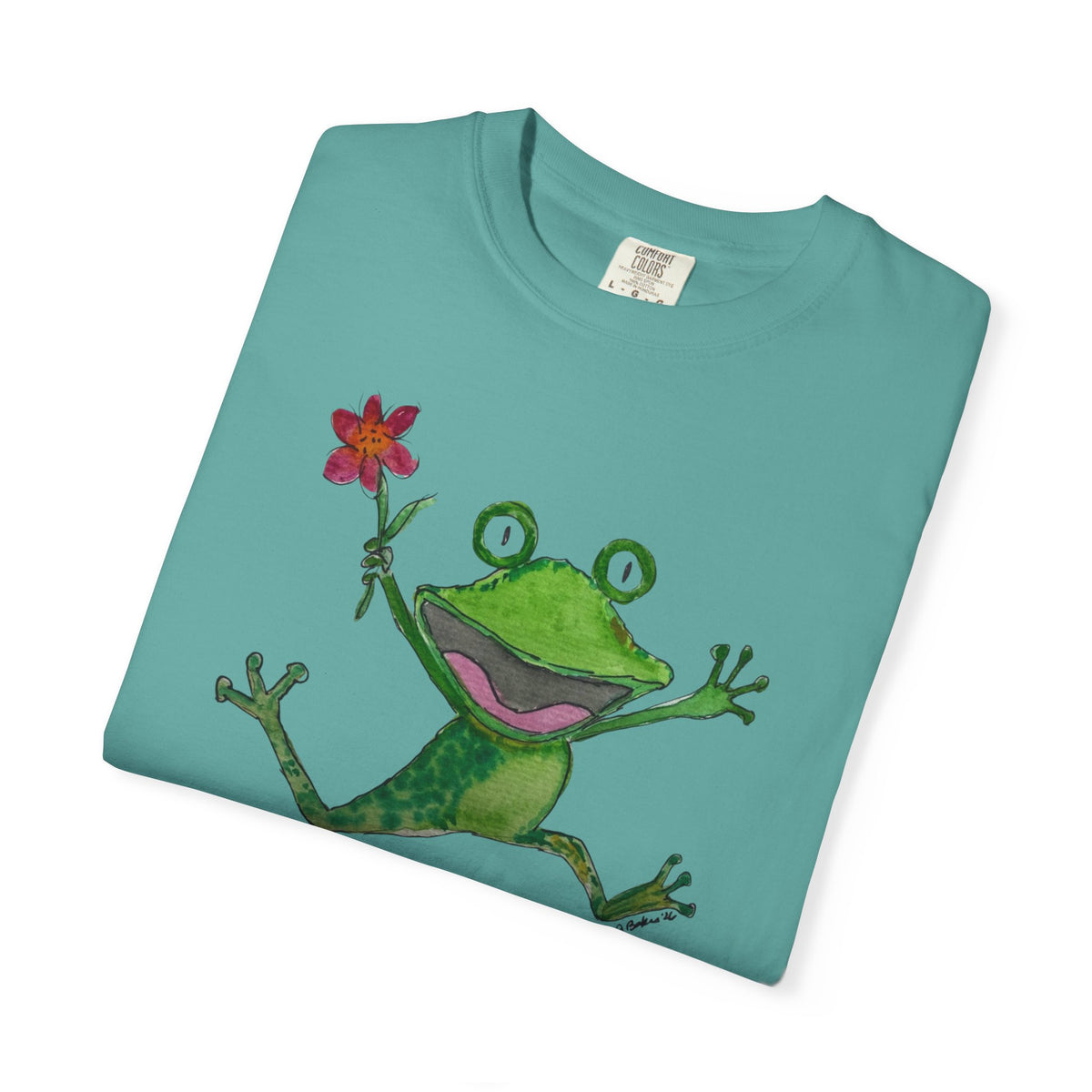 Playful Frog Holding Flower T-Shirt