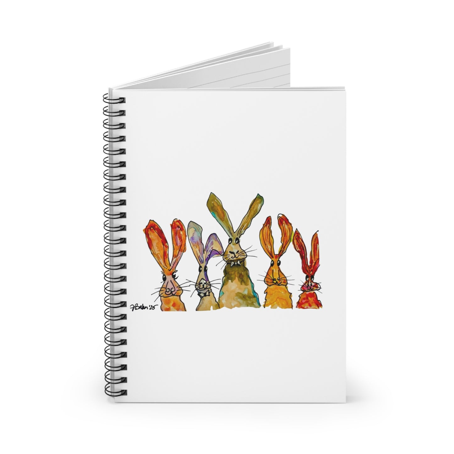 Bunny Row Spiral Notebook — Whimsical Watercolor Rabbits Ruled Journal