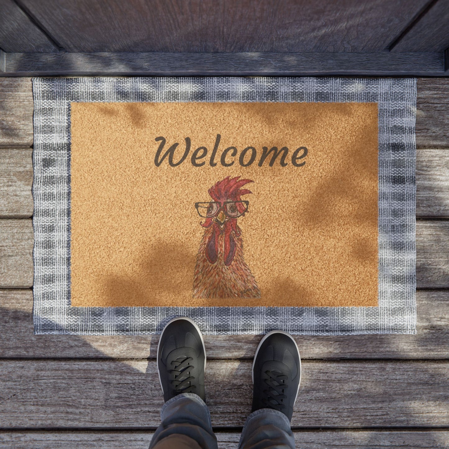 Rooster Welcome Doormat — Farmhouse Coir Entry Mat