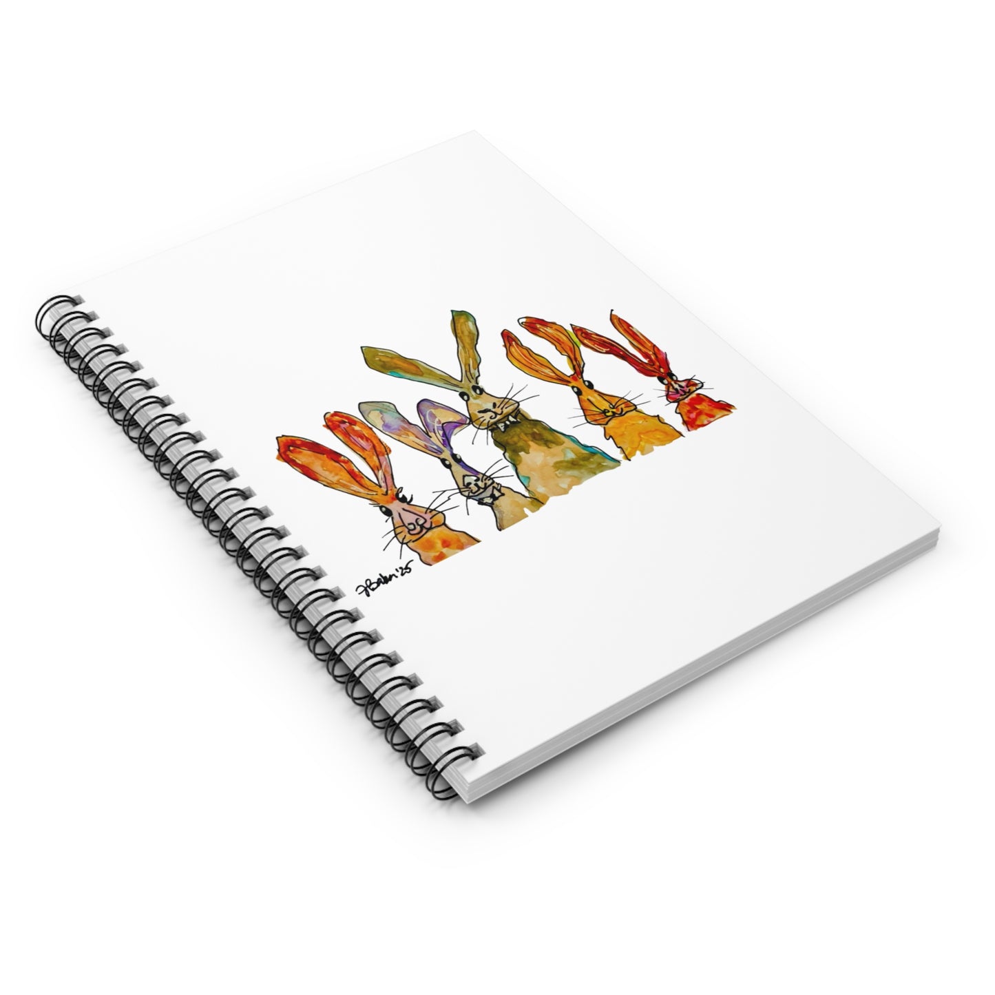 Bunny Row Spiral Notebook — Whimsical Watercolor Rabbits Ruled Journal