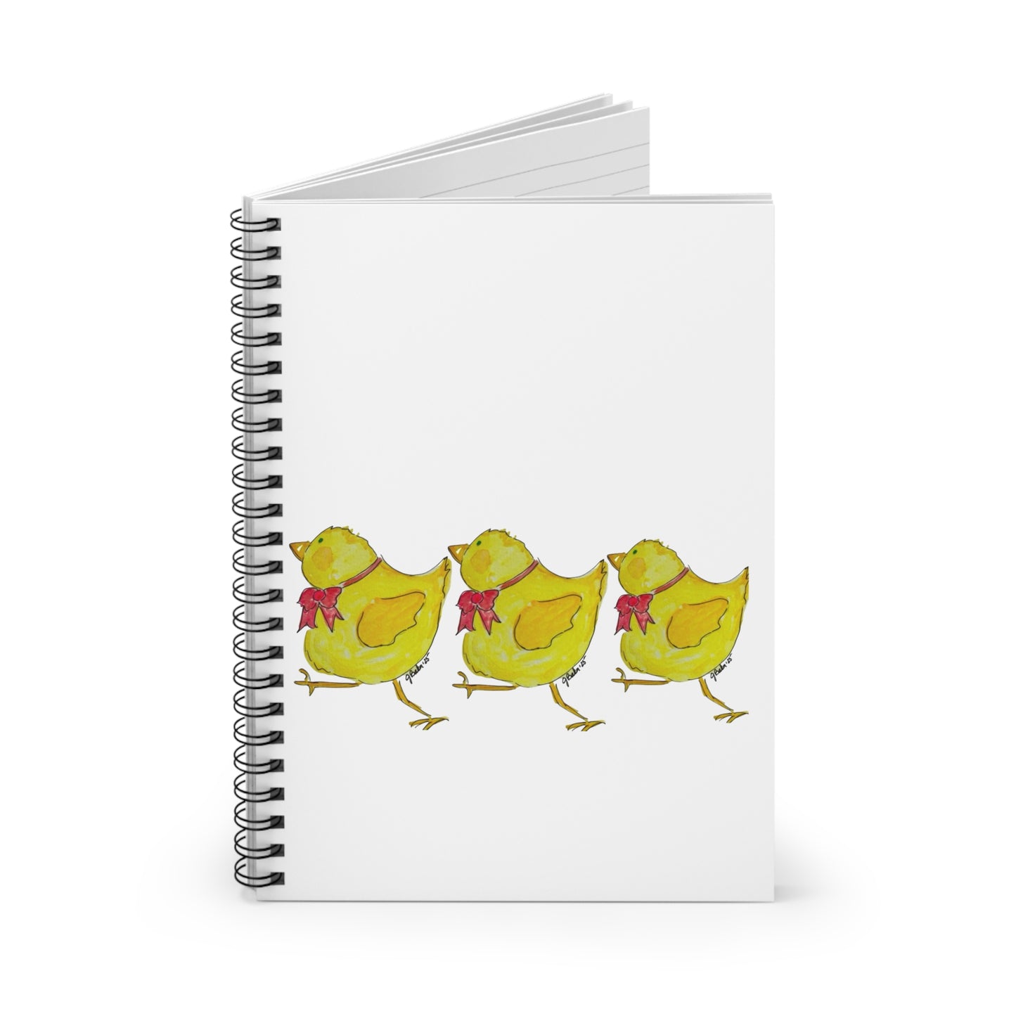 Cute Chick Trio Spiral Notebook — Ruled Journal with Hand-Painted Yellow Chicks